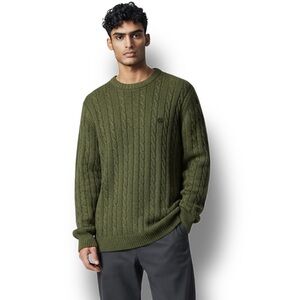 Chaps Mens Crew Neck Cable-knit Sweater VTG 90s Chunky Cotton Preppy Green L